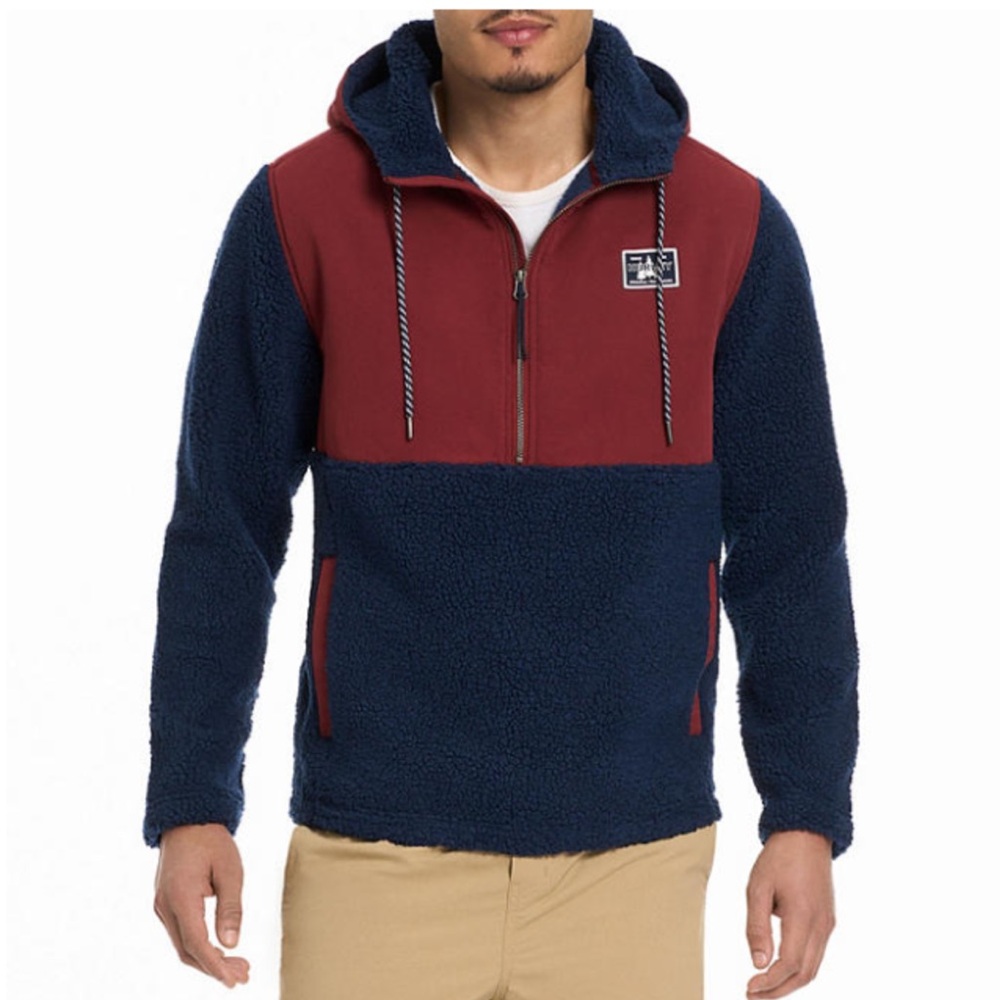 Hurley Jacket Mens S Sherpa Fleece 1/2 Zip Pullover Hooded Deep Pile Navy Red